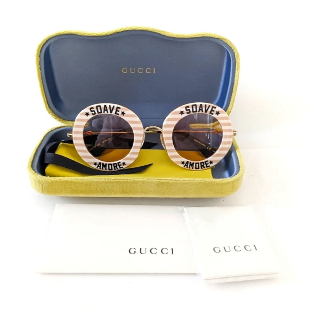 GUCCI Striped Round Sunglasses GG0113S Graphic Soave Amore Delicate Love - Picture 3 of 17